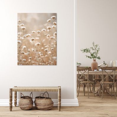 Leinwandbild Blumen Wiese Natur Beige Bilder Wanddeko Wohnzimmer Schlafzimmer