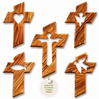 Olivenholz Kreuz Kruzifix mit Friedenstaube zum Aufhängen 13 cm aus Bethlehem