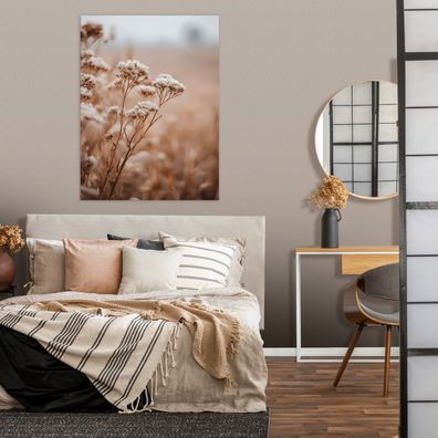 Leinwandbild Blumen Wiese Natur Beige Bilder Wanddeko Wohnzimmer Schlafzimmer