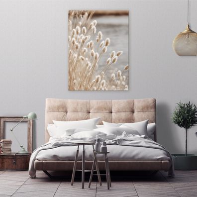 Leinwandbild Blumen Wiese Beige Natur Bilder Wanddeko Wohnzimmer Schlafzimmer