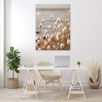 Leinwandbild Wiese Blumen Beige Natur Bilder Wanddeko Wohnzimmer Schlafzimmer