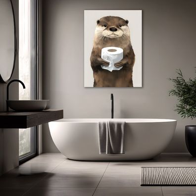 Leinwandbild Beaver Schwarz Toilettenpapier Badezimmer Wohnzimmer Schlafzimmer