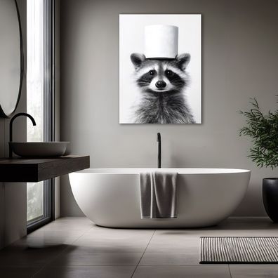 Leinwandbild Waschbär Schwarz Toilettenpapier Badezimmer Wohnzimmer Schlafzimmer