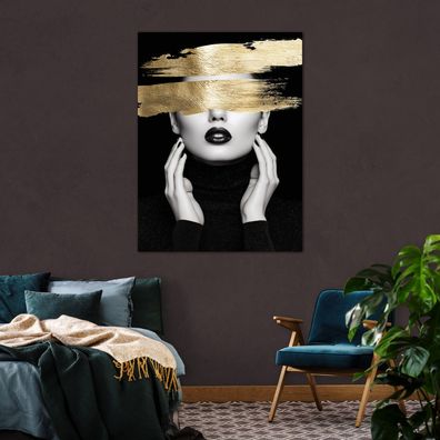 Leinwandbild Frau Schwarz Gold Modern Bild Wandekko Wohnzimmer Schlafzimmer