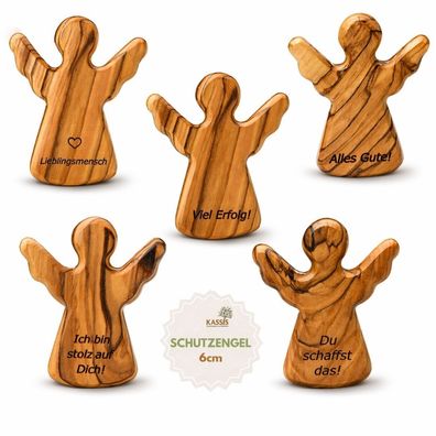 Olivenholz Schutzengel als Handschmeichler mit Spruch