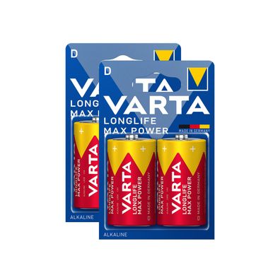 2x Varta Longlife Max Power Mono D 1,5V LR20 MN1300 Alkaline 4720 2er Blister