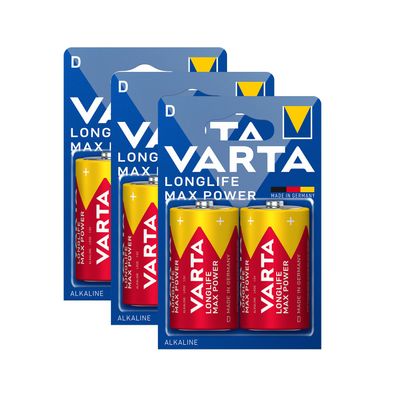 3x Varta Longlife Max Power Mono D 1,5V LR20 MN1300 Alkaline 4720 2er Blister