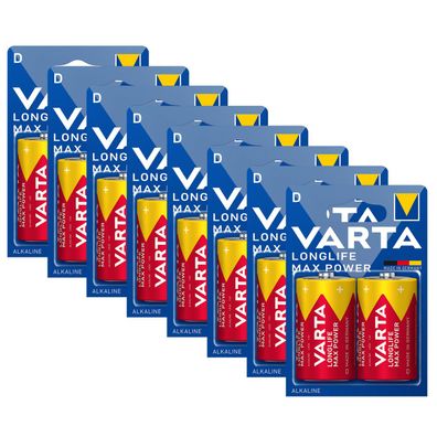 8x Varta Longlife Max Power Mono D 1,5V LR20 MN1300 Alkaline 4720 2er Blister