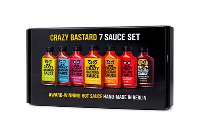 Crazy Bastard Hot Sauce Geschenkset Chilisaucen 7er Set 7x100ml