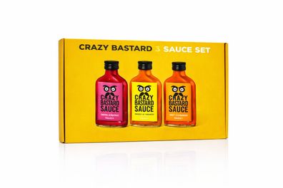 Crazy Bastard mittel-Scharfe Grillsaucen Geschenkset Chilisaucen 3er Set 3x100ml Gelb