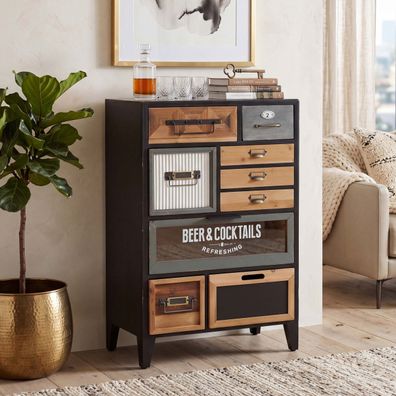 Apothekerkommode HWC-Q25 zweiseitige Schubladenfronten Shabby Holz Metall 95x58x32cm