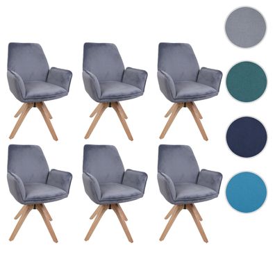 6er-Set Esszimmerstuhl HWC-G67, mit Armlehne, drehbar Holz Samt 320 g/m² MVG