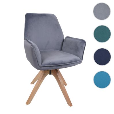 Esszimmerstuhl HWC-G67, Esstischstuhl Stuhl mit Armlehne, drehbar Holz Samt 320 g/m²