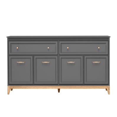 AX LIVING Kommode Nymphen Dunkelgrau 2 Schubladen 4 Türen MDF Eiche Beine 179 cm