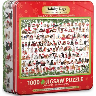 Eurographics Puzzle in Blechdose Weihnachtshunde 1000 Teile