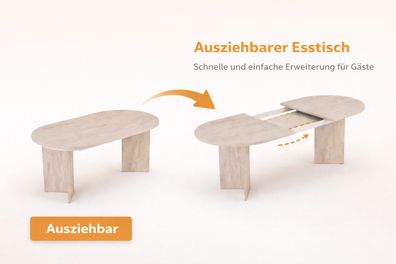 Ausziehbarer Esstisch 160-200 cm mit Metallgestell | Modernes Design & stabile 25 mm