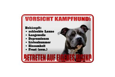 Blechschild Hinweis Vorsicht Kampfhund! Betreten auf eigenes Risiko 18x12cm gewölbt