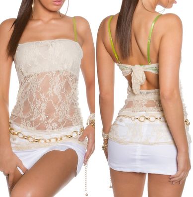 SeXy Miss Damen Girly Tube Bandeau Top spitze Shirt Bindung XS/S beige NEU