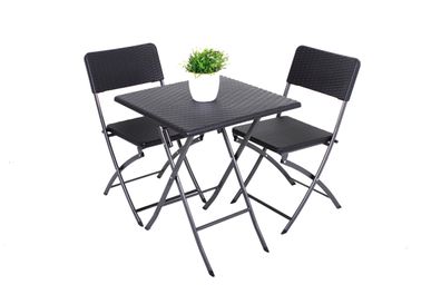 Balkonm?bel-Set KAMIL 3-tlg. Rattan-Optik Kunststoff Schwarz Balkon-Set