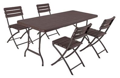 Garten-Sitzgruppe NORA 5-tlg. Kunststoff Braun Gartenmöbel-Set Gartengarnitur