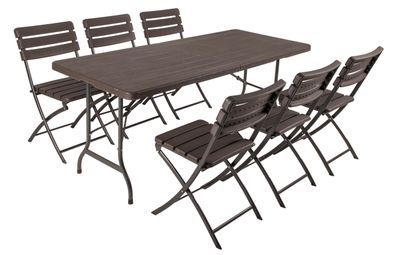 Garten-Sitzgruppe NORA 7-tlg. Kunststoff Braun Gartenmöbel-Set Gartengarnitur