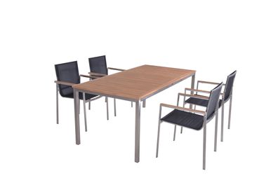 Garten-Sitzgruppe PAUL 5-tlg. Tisch 4x Hochlehner Dunkelgrau Teak Dunkelgrau