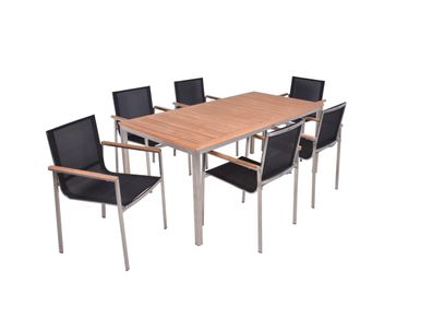 Garten-Sitzgruppe PAUL 7-tlg. Tisch 6x Hochlehner Dunkelgrau Teak Dunkelgrau