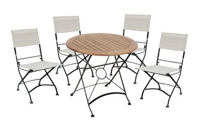 Garten-Sitzgruppe EBBA 5-tlg. Eukalyptus Schwarz Tisch rund Gartenm?bel-Set