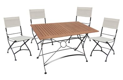 Garten-Sitzgruppe EBBA 5-tlg. Eukalyptus Schwarz Tisch rechteckig Gartenm?bel-Set