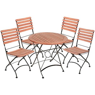 Garten-Sitzgruppe SIRI 5-tlg. Eukalyptus Hellbraun Tisch rund Ohne Armlehne