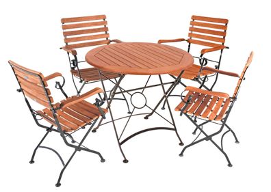 Garten-Sitzgruppe SIRI 5-tlg. Eukalyptus Hellbraun Tisch rund Mit Armlehne