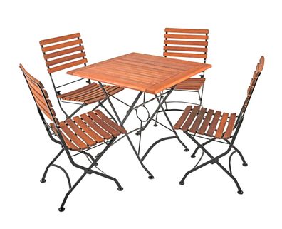 Garten-Sitzgruppe SIRI 5-tlg. Eukalyptus Hellbraun Tisch quadratisch Ohne Armlehne