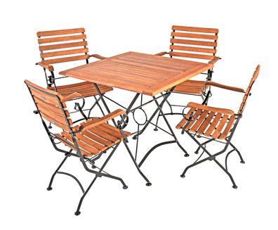 Garten-Sitzgruppe SIRI 5-tlg. Eukalyptus Hellbraun Tisch quadratisch Mit Armlehne