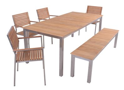 Garten-Sitzgruppe STINA 6-tlg. Teak Hellbraun Bank ohne Lehne Gartenm?bel-Set