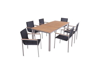 Garten-Sitzgruppe SVEA 7-tlg. Teak Hellbraun Gartenm?bel-Set Gartengarnitur