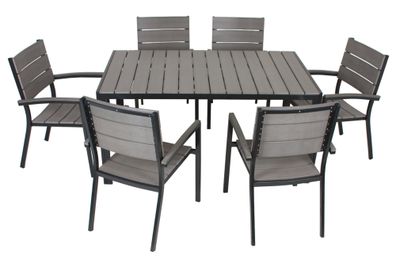 Garten-Sitzgruppe MILA 7tlg. Kunststoff Anthrazit Gartenmöbel-Set Gartengarnitur