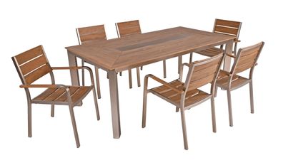 Garten-Sitzgruppe ARMIN 7tlg. Kunststoff Braun Teak-Optik Gartenm?bel-Set