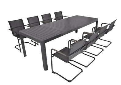 Garten-Sitzgruppe BJARNE 9-tlg. Kunststoff Grau Gartenm?bel-Set Gartengarnitur