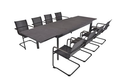 Garten-Sitzgruppe CARLA 9-tlg. Kunststoff Grau Gartenmöbel-Set Gartengarnitur