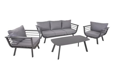 Gartenloungeset CEDRIC 4-tlg Polyester Grau Gartenmöbel Set Garten Loungegruppe