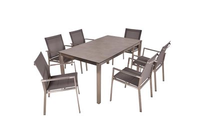 Garten-Sitzgruppe DAVID 7-tlg. Kunststoff Grau Gartenmöbel-Set Gartengarnitur