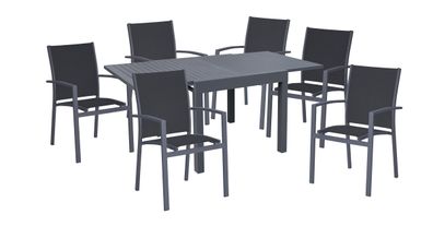 Garten-Sitzgruppe DORIAN 7-tlg. Kunststoff Dunkelgrau Gartenmöbel-Set Gartengarnitur
