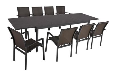 Garten-Sitzgruppe EDGAR 9-tlg. Kunststoff Dunkelgrau Gartenm?bel-Set Gartengarnitur