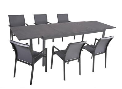 Garten-Sitzgruppe EERO 7-tlg. Kunststoff Grau Gartenm?bel-Set Gartengarnitur