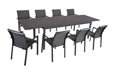 Garten-Sitzgruppe EERO 9-tlg. Kunststoff Grau Gartenm?bel-Set Gartengarnitur