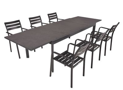 Garten-Sitzgruppe EGON 7-tlg. Kunststoff Grau Gartenmöbel-Set Gartengarnitur