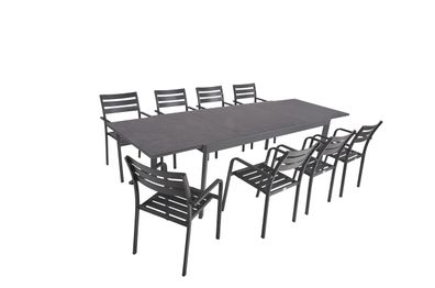 Garten-Sitzgruppe EGON 9-tlg. Kunststoff Grau Gartenm?bel-Set Gartengarnitur