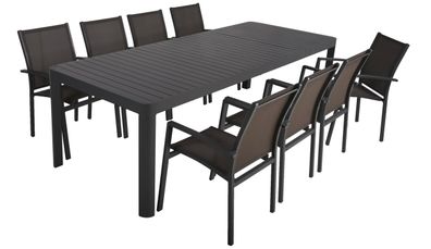 Garten-Sitzgruppe ELINA 9-tlg. Kunststoff Dunkelgrau Gartenm?bel-Set Gartengarnitur
