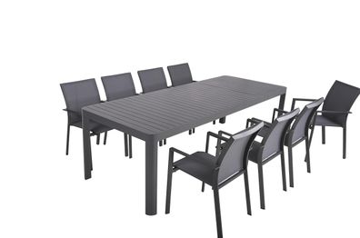 Garten-Sitzgruppe EMILY 9-tlg. Kunststoff Dunkelgrau Gartenmöbel-Set Gartengarnitur