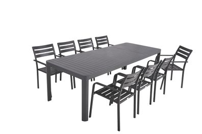 Garten-Sitzgruppe ENNO 9-tlg. Kunststoff Dunkelgrau Gartenm?bel-Set Gartengarnitur
